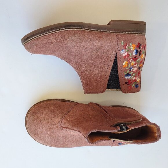 Pom d'Api Girl Suede Leather Boots/Bootie Embroidered Flowers EU Size 26~US 9.5 - Picture 3 of 12